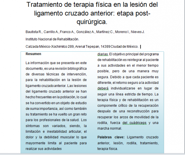 Tratamiento de terapia física en la lesión del ligamento cruzado anterior: etapa post-quirúrgica.