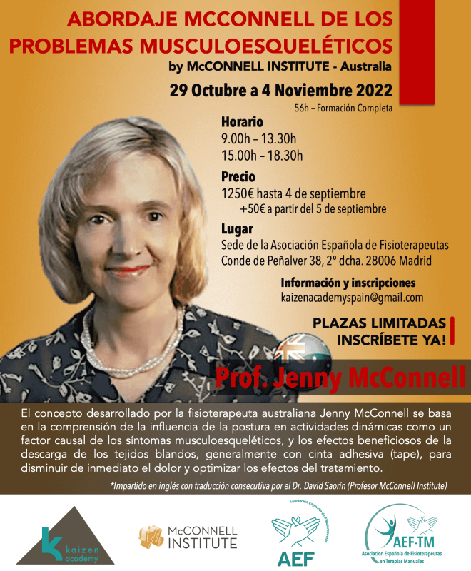 FORMACIÓN COMPLETA JENNY McCONNELL: ABORDAJE McCONNELL DE LOS PROBLEMAS MUSCULOESQUELÉTICOS