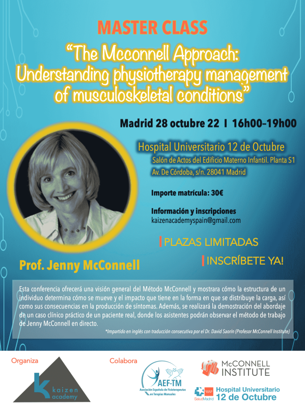 MASTER CLASS JENNY McCONNELL: “The McConnell Approach: Understanding physiotherapy management of musculoskeletal conditions”
