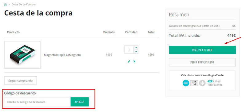 Realizar pedido online de un equipo de magnetoterapia I-Tech 